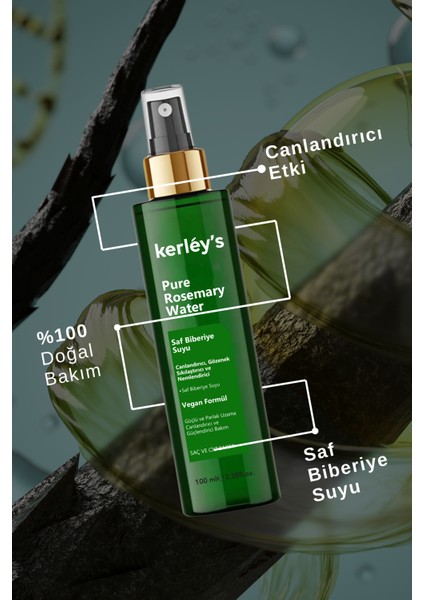 Doğal Saf Biberiye Suyu, Dökülme Karşıtı, Güçlendiricı, Hızlı Saç Uzama, Saç Toniği 100 ml