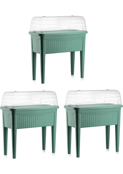 So-Abs3 Fanuslu Ayaklı Bahçe Yetiştirme Saksı 60 Lt Yeşil 3 Adet