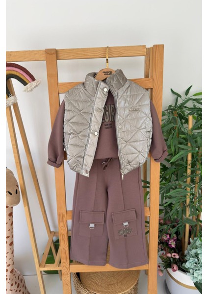 Hologram Yelekli The Girls Baskılı 3 Lü Kargo cepli takım - Gri