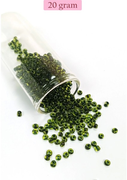 Dökme Cam Kum Boncuk (8/0) 3 mm - 20 Gram - Şeffaf Yeşil Siyah - BNC179