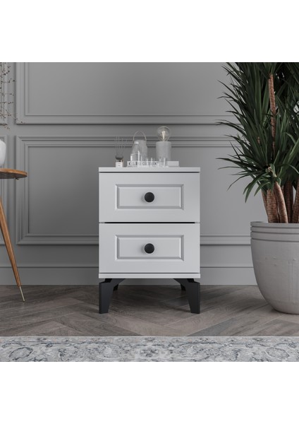 Panjur 2 Çekmeceli Komodin Tamamı Mdf (Beyaz)