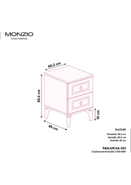 Panjur 2 Çekmeceli Komodin Tamamı Mdf (Beyaz) modelleri