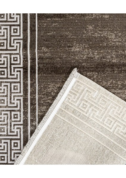 Jamberoo Çerçeveli Kahverengi Akrilik Dikdörtgen Modern Desenli Akrilik Hav Vermeyen Leke Tutmayan Kolay Temizlenen Yumuşak Makine Salon Yolluk Mutfak Halı modelleri