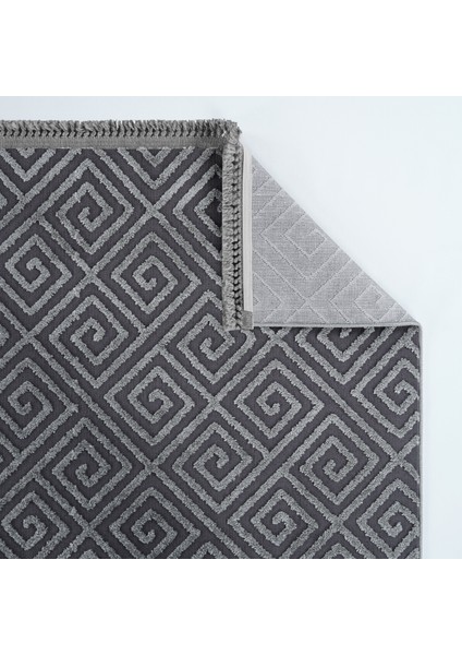 Antrasit Geometrik Etnik Modern Desenli Hav Vermeyen Leke Tutmayan Kolay Temizlenen Yumuşak Makine Salon Yolluk Mutfak Halı fırsatları