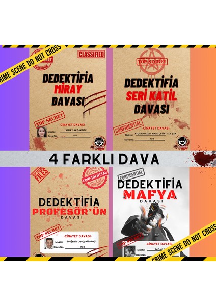 4 Farklı Cinayet Davası Bir Arada, Çözülememiş Zor Davalar Serisi, Kutulu Kampanyalı Dedektiflik Oyunu, Dedektif Oyunu, Suçlu Kim Oyunu fiyatları