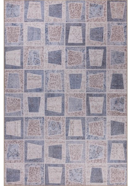 Leeds Patchwork Bej Polyester Dikdörtgen Modern Desenli Pamuk Makinada Yıkanabilir Hav Toz Vermez Leke Tutmayan Kaymaz Taban Dijital Makine Baskı Salon Yolluk Mutfak Halı