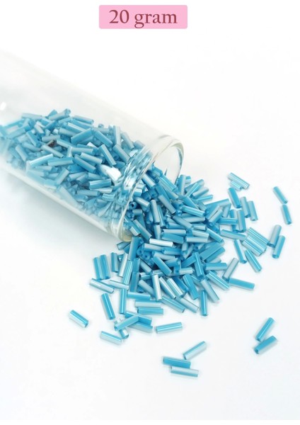 Uzun Boru Kesme Boncuk Çap 2mm Uzunluk 10 mm - 20 Gram - Açık Mavi Beyaz - BNC240