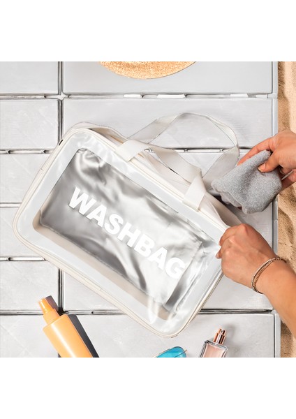 2li Şeffaf - Beyaz Seyahat ve Makyaj Çantası Su Geçirmez Organizer Washbag indirimleri