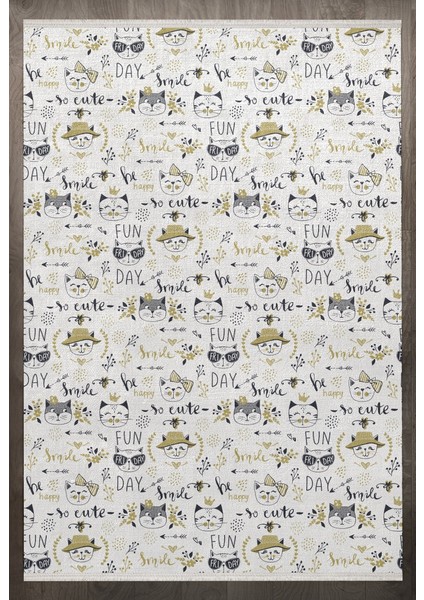 Figürlü Beyaz Pamuk Dikdörtgen Modern Desenli Pamuk Makinada Yıkanabilir Hav Toz Vermez Leke Tutmayan Kaymaz Taban Dijital Makine Baskı Salon Yolluk Mutfak Halı