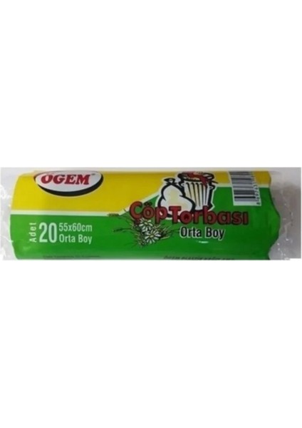 Orta Boy Çöp Torbası 55 x 60 cm 20 Li Rulo x 1 Paket = 20 Adet (Siyah)