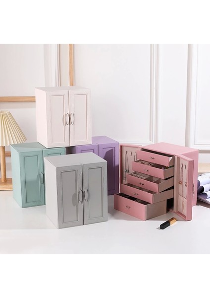 Dışı Deri Içi Kadife 5 Çekmeceli Takı Bijuteri Mücevher Kutusu Organizer Düzenleyici Lila Ithal Ürün fırsatları