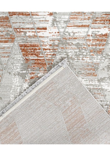 Bridgetown Geometrik Turuncu Akrilik Kare Modern Desenli Akrilik Hav Vermeyen Leke Tutmayan Kolay Temizlenen Yumuşak Makine Salon Yolluk Mutfak Halı modelleri