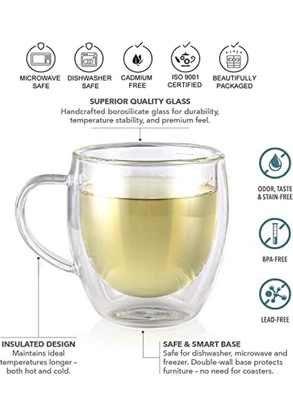 Çift Duvarlı Fincanlar - 226 ml / 250 ml - Çay, Kahve, Espresso ve Daha Fazlası Için 2'li Yalıtımlı Cam Bardak Seti - Berraklık Koleksiyonu fiyatları