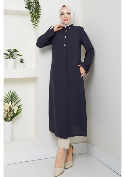 Yazlık Kadın Tesettür Yarım Pardesü Ferace Kap Giyçık 4915K