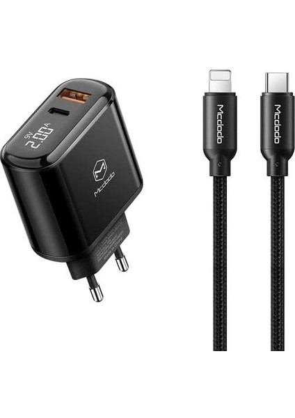 CH-7171 20W Pd3.0 Dijital Göstergeli Usb-C iPhone Şarj Kablolu Dual Portlu Hızlı Şarj Cihazı