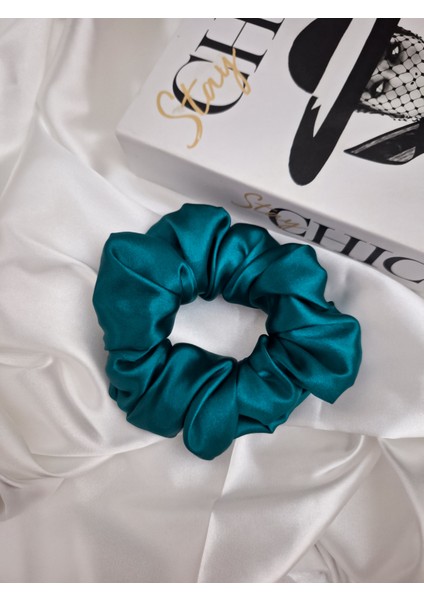Kadın Saten Toka - Mavi Aura – Tekli Lüks Lastik Model Scrunchie modelleri