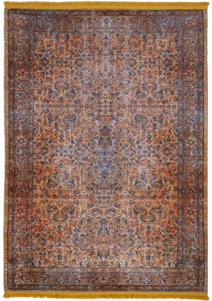 Leeuwarden Çerçeveli Kahverengi Polyester Dikdörtgen Modern Desenli Pamuk Makinada Yıkanabilir Hav Toz Vermez Leke Tutmayan Kaymaz Taban Dijital Makine Baskı Salon Yolluk Mutfak Halı
