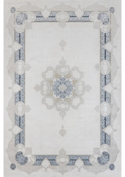 Mavi Klasik Etnik Modern Desenli Pamuk Makinada Yıkanabilir Hav Toz Vermez Leke Tutmayan Kaymaz Taban Dijital Makine Baskı Salon Yolluk Mutfak Halı