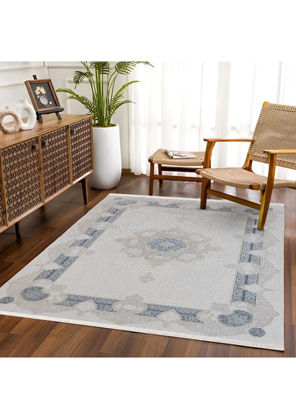 Mavi Klasik Etnik Modern Desenli Pamuk Makinada Yıkanabilir Hav Toz Vermez Leke Tutmayan Kaymaz Taban Dijital Makine Baskı Salon Yolluk Mutfak Halı fırsatları