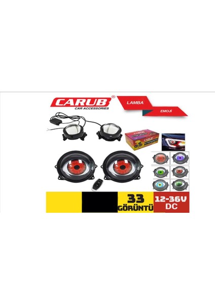 Far Içi Emoji Mercek LED 33 Görüntü 12-24V Uzaktan Kumandalı Göz Kırpar BR301 06 08