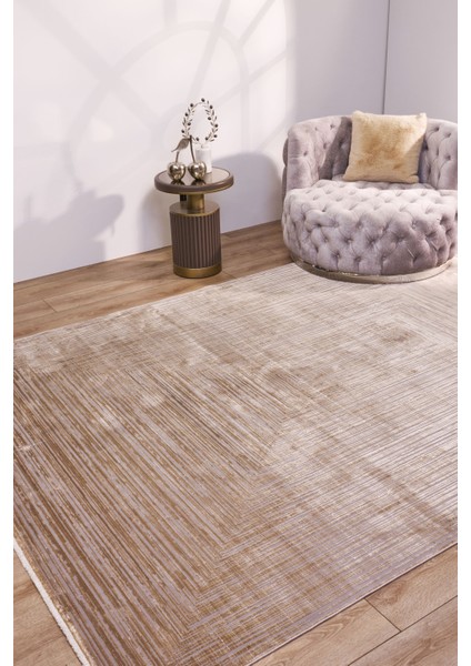 Prashanthi Modern Gold Viskon Dikdörtgen Modern Desenli Akrilik Hav Vermeyen Leke Tutmayan Kolay Temizlenen Yumuşak Makine Salon Yolluk Mutfak Halı