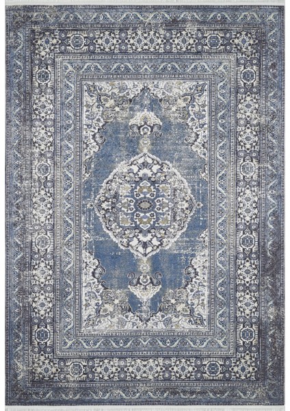 Bhubaneshwar Lacivert Göbekli Etnik Modern Desenli Pamuk Makinada Yıkanabilir Hav Toz Vermez Leke Tutmayan Kaymaz Taban Dijital Makine Baskı Salon Yolluk Mutfak Halı