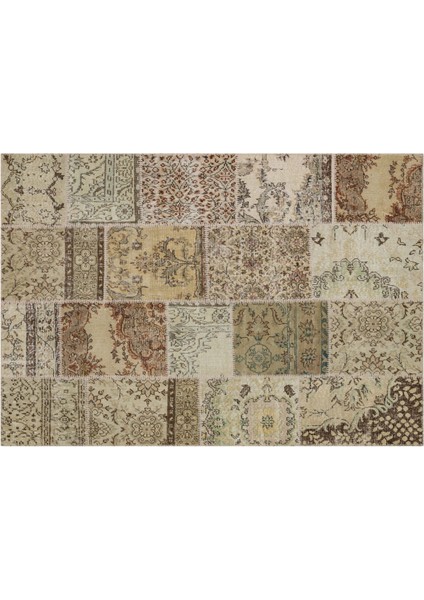 Bej Patchwork Etnik Modern Desenli Yün Hav Toz Vermez Leke Tutmayan Salon Yolluk Mutfak El Dokuma Halı modelleri