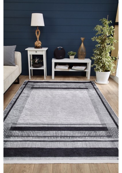 Vallechalco Gri Modern Etnik Desenli Makinada Yıkanabilir Hav Toz Vermez Leke Tutmayan Kaymaz Taban Dijital Makine Baskı Salon Yolluk Mutfak Halı modelleri