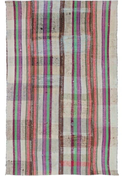 Teselya Bej Çizgili Yün Modern Desenli Yün Hav Toz Vermez Leke Tutmayan Salon Yolluk Mutfak El Dokuma Halı