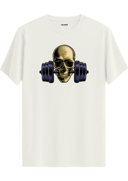 Dumbbell Kurukafa Baskılı Spor ve Sokak Modası %100 Pamuk Tişört