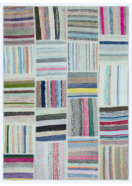 Iskece Bej Patchwork Yün Modern Desenli Yün Hav Toz Vermez Leke Tutmayan Salon Yolluk Mutfak El Dokuma Halı