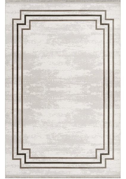 Inverloch Çerçeveli Krem Akrilik Dikdörtgen Modern Desenli Akrilik Hav Vermeyen Leke Tutmayan Kolay Temizlenen Yumuşak Makine Salon Yolluk Mutfak Halı