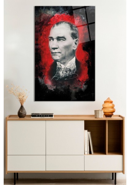 Imzalı Mustafa Kemal Atatürk Portresi Cam Tablo, Darbelere Dayanıklı Kırılmaz Cam, Hediyelik