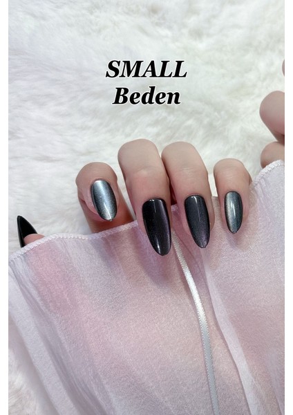 Small Beden Siyah Kedi Gözü Tırnak Orta Badem 10 Adet Takma Tırnak Seti Kutulu T139