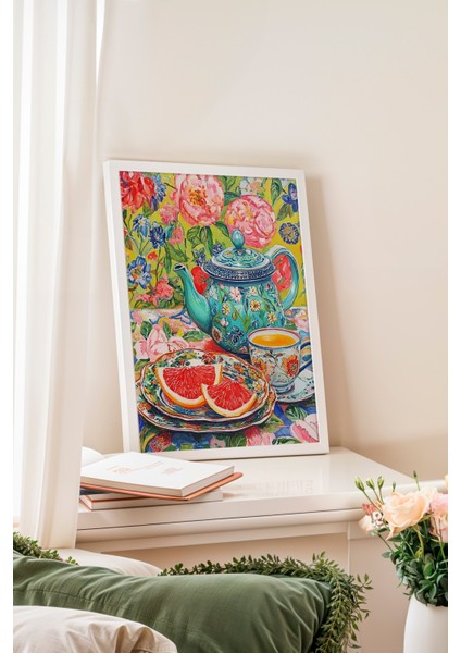 Beyaz Çerçeveli Tablo, Renkli Meyve Deseni Çizimi, Mutfak Dekoru Poster No: 109225 fiyatları