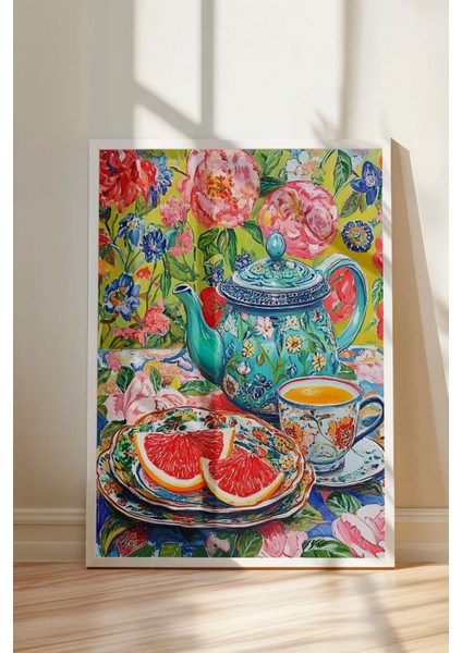 Beyaz Çerçeveli Tablo, Renkli Meyve Deseni Çizimi, Mutfak Dekoru Poster No: 109225 modelleri