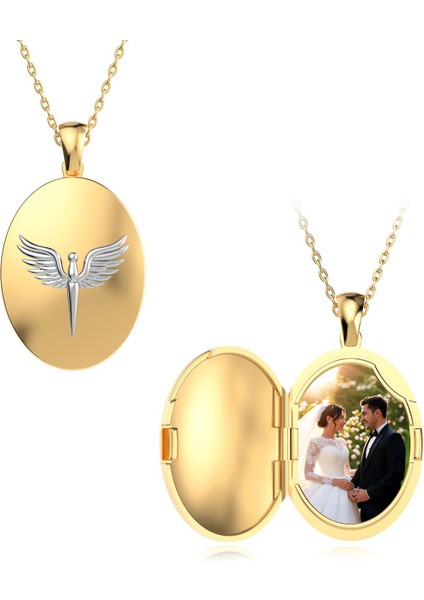 Fotoğraflı Açılabilir Mikail Meleği Altın Kaplama Gümüş Kolye
