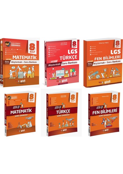 Gizli 2025 8. Sınıf Lgs Matematik + Türkçe + Fen Alıştırmalı + Usta Işi Soru Bankası Seti 6 Kitap Güncel Müfredat