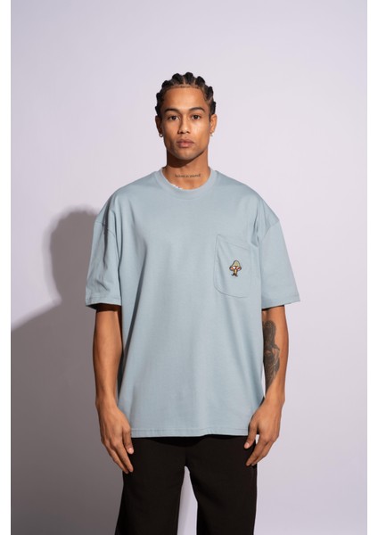 Erkek Oversize T-Shirt Mantar Mavi fiyatları
