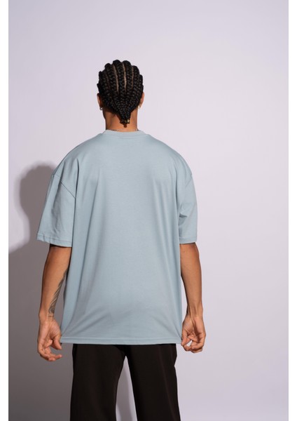 Erkek Oversize T-Shirt Mantar Mavi fırsatları