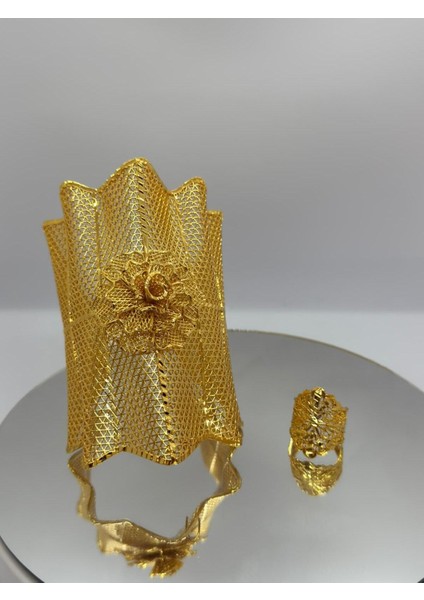 22 Ayar Altın Kaplama En Üst Kalite Vıp Tasarım Vizyon Kelepçe Yüzük Kombin LVD657 fiyatları