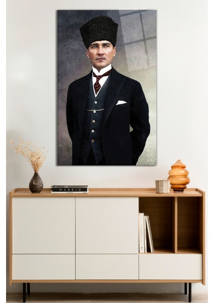 Mustafa Kemal Atatürk Portresi Cam Tablo, Darbelere Dayanıklı Kırılmaz Cam, Hediyelik