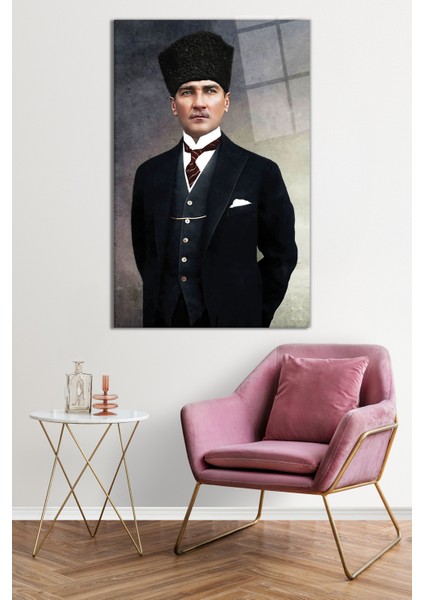 Mustafa Kemal Atatürk Portresi Cam Tablo, Darbelere Dayanıklı Kırılmaz Cam, Hediyelik fiyatları