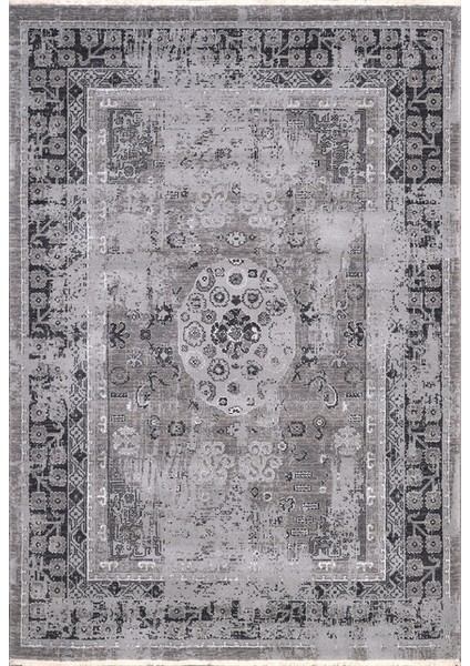 Keyonna Çerçeveli Gri Bambu Dikdörtgen Modern Desenli Akrilik Hav Vermeyen Leke Tutmayan Kolay Temizlenen Yumuşak Makine Salon Yolluk Mutfak Halı