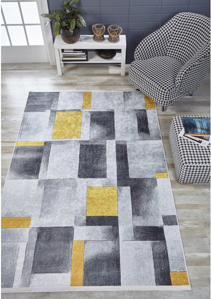 Cantonment Sarı Modern Etnik Desenli Makinada Yıkanabilir Hav Toz Vermez Leke Tutmayan Kaymaz Taban Dijital Makine Baskı Salon Yolluk Mutfak Halı fiyatları