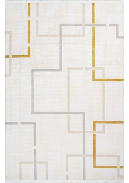 Nadia Geometrik Krem Akrilik Dikdörtgen Modern Desenli Akrilik Hav Vermeyen Leke Tutmayan Kolay Temizlenen Yumuşak Makine Salon Yolluk Mutfak Halı