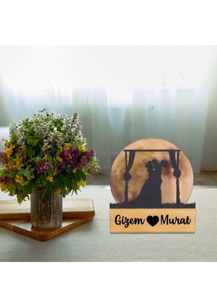 LED Işıklı Pleksi Dolunay Kişiselleştirilebilir Biblo Mariage Sarılan Gelin Damat Anahtar Askılığı