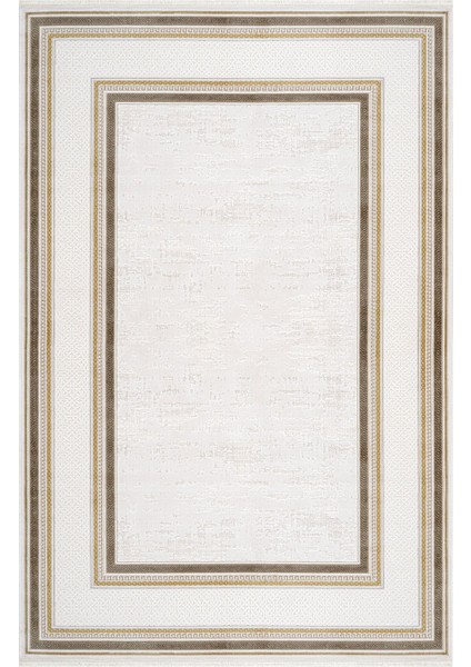 Jesmina Çerçeveli Bej Akrilik Dikdörtgen Modern Desenli Akrilik Hav Vermeyen Leke Tutmayan Kolay Temizlenen Yumuşak Makine Salon Yolluk Mutfak Halı