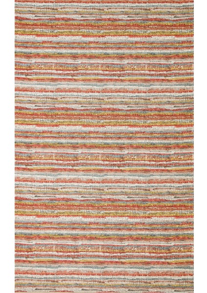 Koflach Kiremit Çizgili Etnik Modern Desenli Akrilik Hav Vermeyen Leke Tutmayan Kolay Temizlenen Yumuşak Makine Salon Yolluk Mutfak Halı