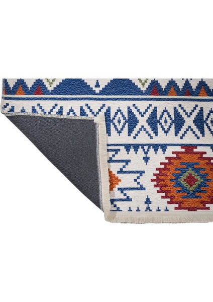 Nijmegen Etnik Mavi Polyester Dikdörtgen Modern Desenli Pamuk Makinada Yıkanabilir Hav Toz Vermez Leke Tutmayan Kaymaz Taban Dijital Makine Baskı Salon Yolluk Mutfak Halı modelleri